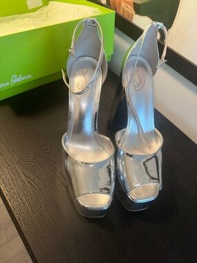 Sam Edelman Silver Platform Peep-Toe Slingbacks